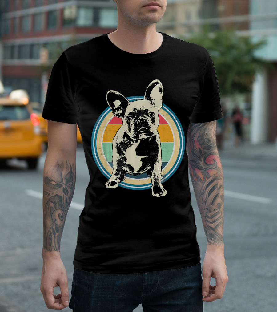 French Bulldog Retro Vintage Striped Circle T-Shirt