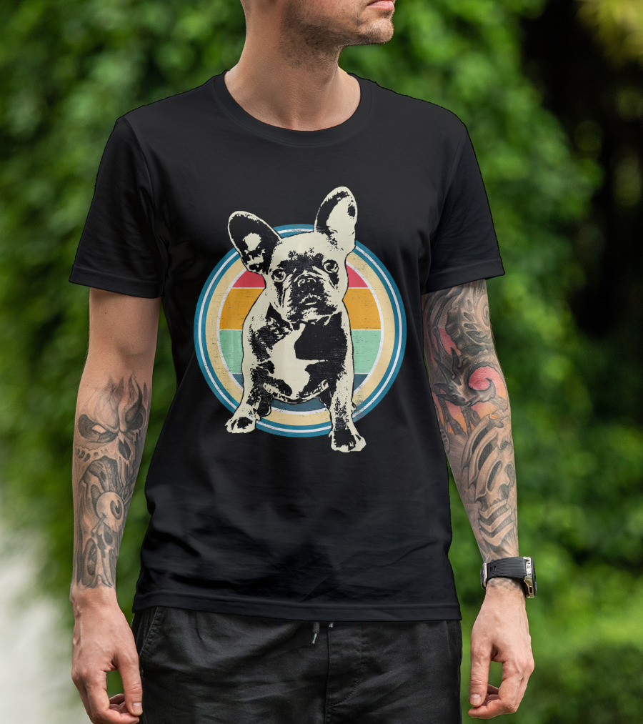 French Bulldog Retro Vintage Striped Circle T-Shirt