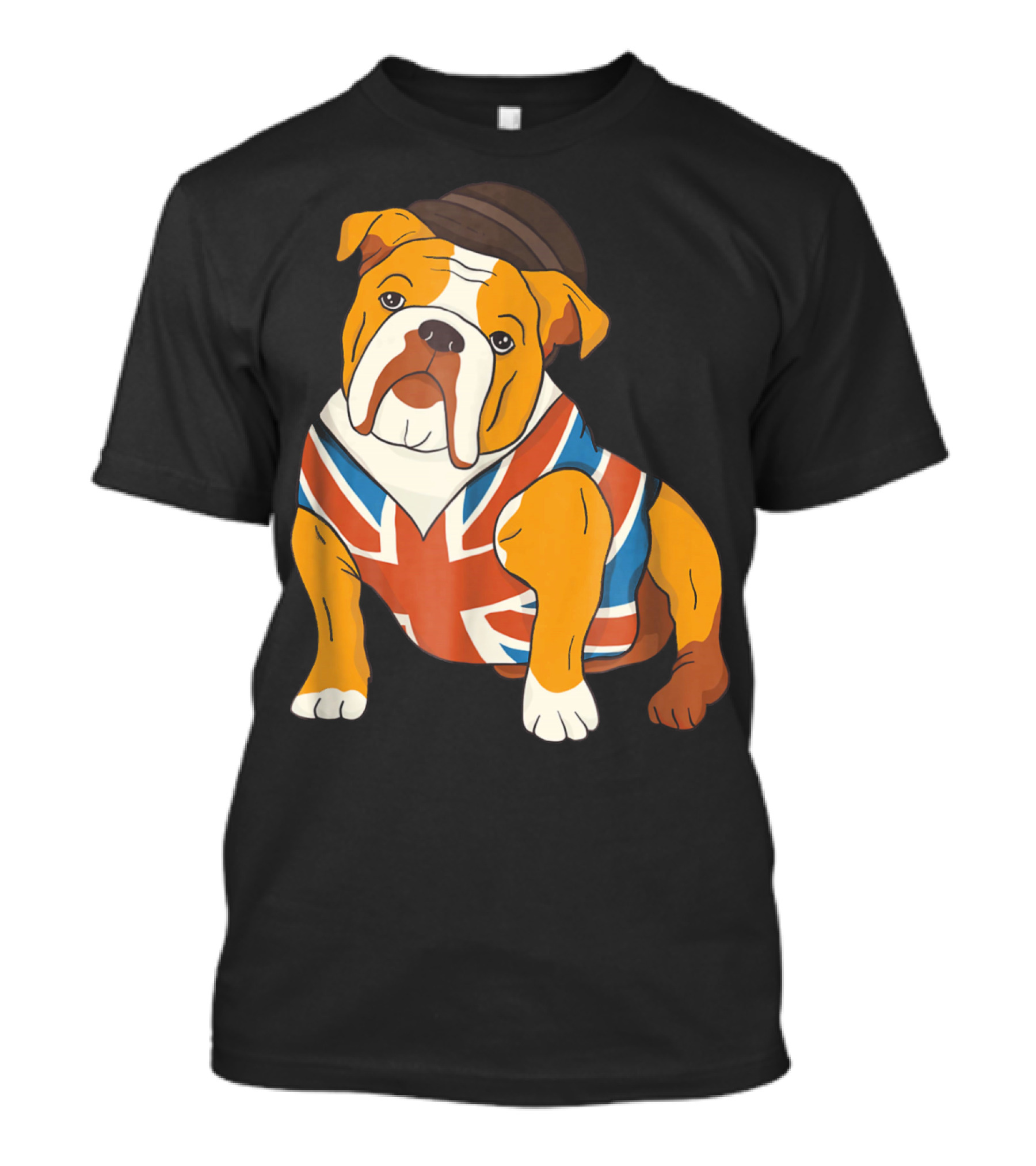 Funny English Bulldog Wearing A Union Jack Shirt And Hat T-Shirt