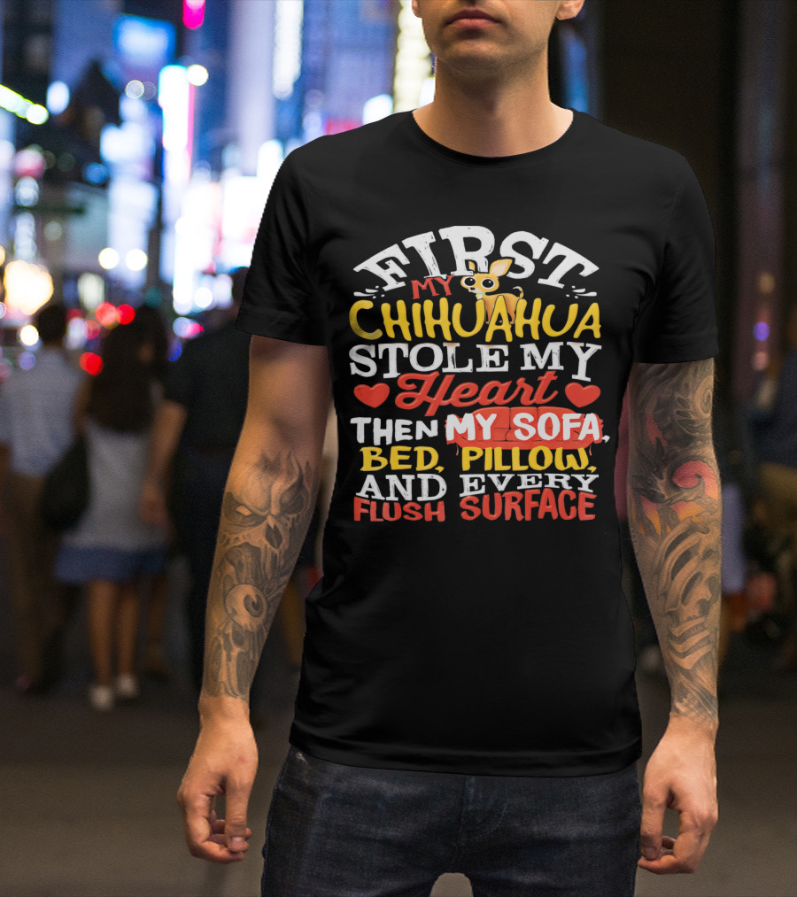 First My Chihuahua Stole My Heart Then My Sofa Bed Pillow And Every Flush Surface T-Shirt