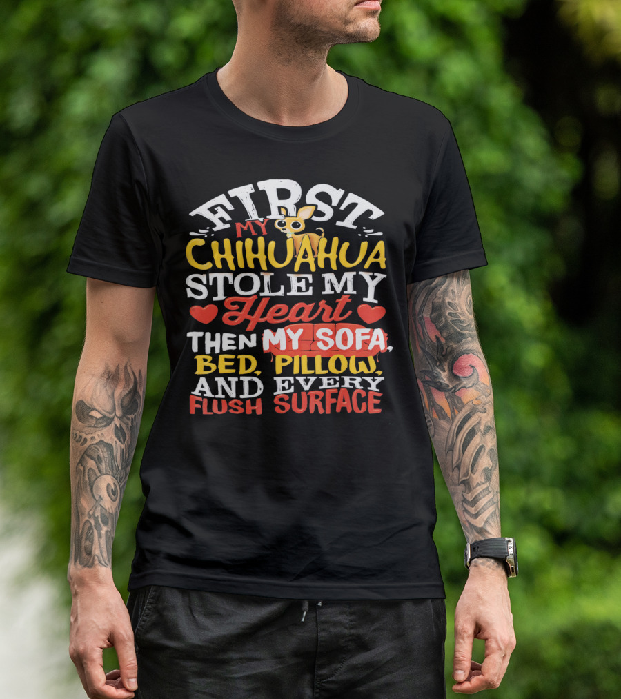 First My Chihuahua Stole My Heart Then My Sofa Bed Pillow And Every Flush Surface T-Shirt