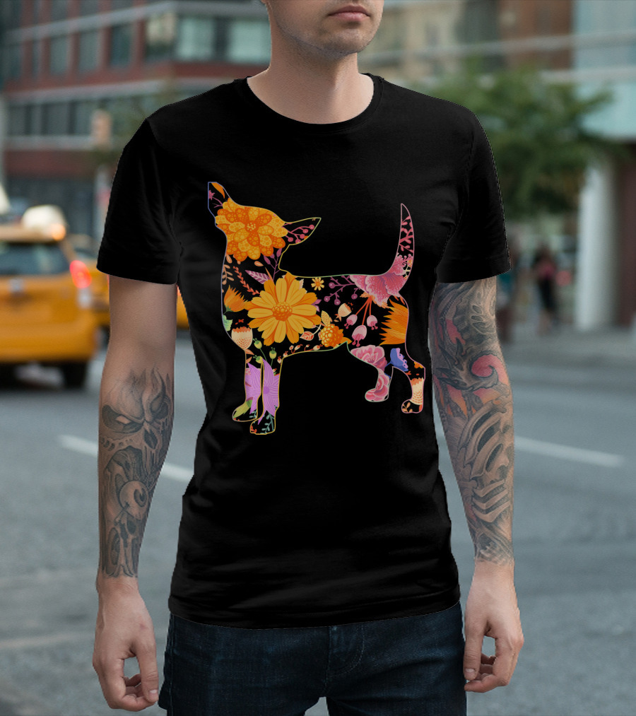 Floral Flower Vintage Retro Teacup Chihuahua T-Shirt