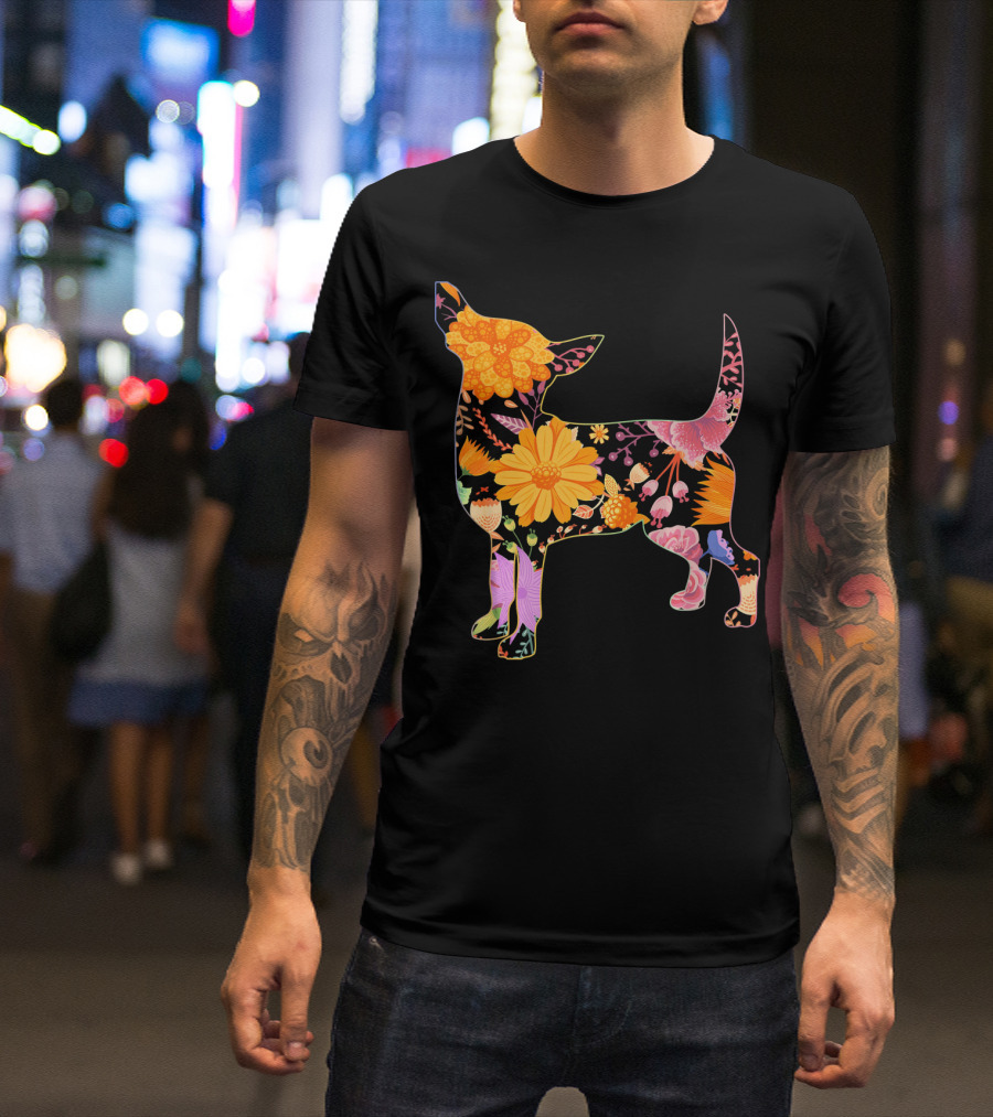 Floral Flower Vintage Retro Teacup Chihuahua T-Shirt
