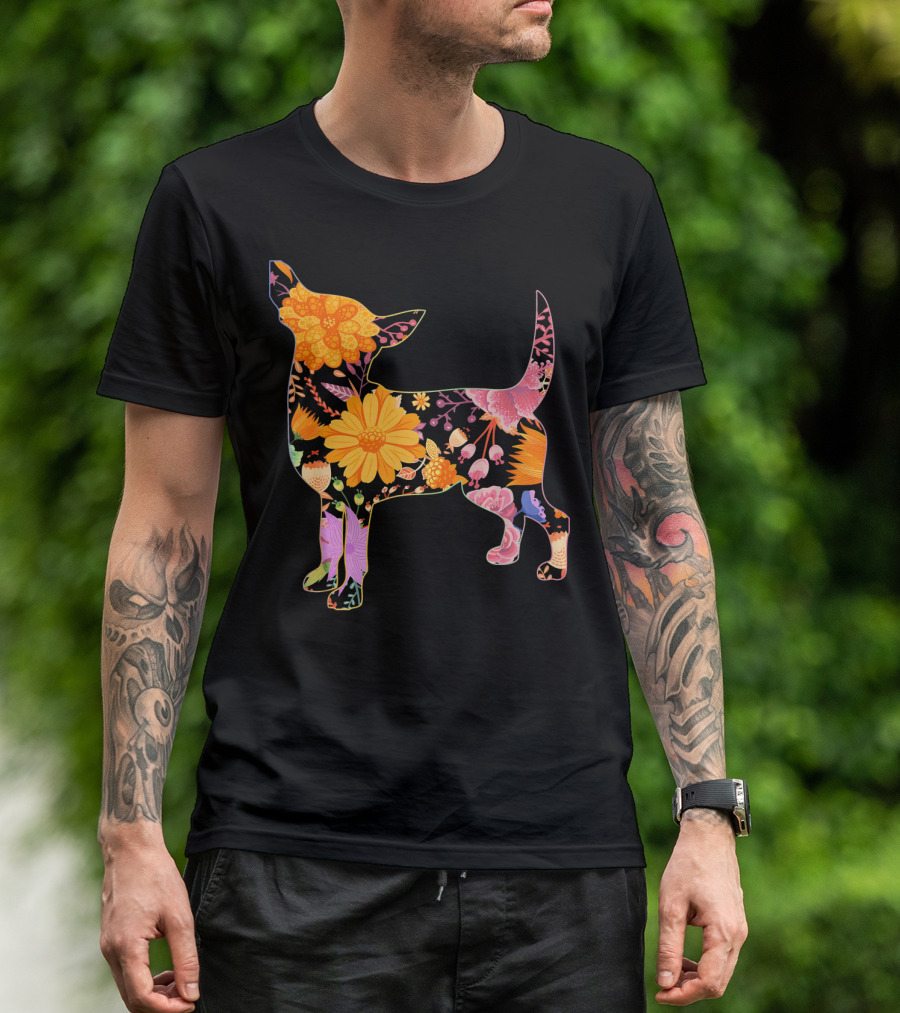 Floral Flower Vintage Retro Teacup Chihuahua T-Shirt