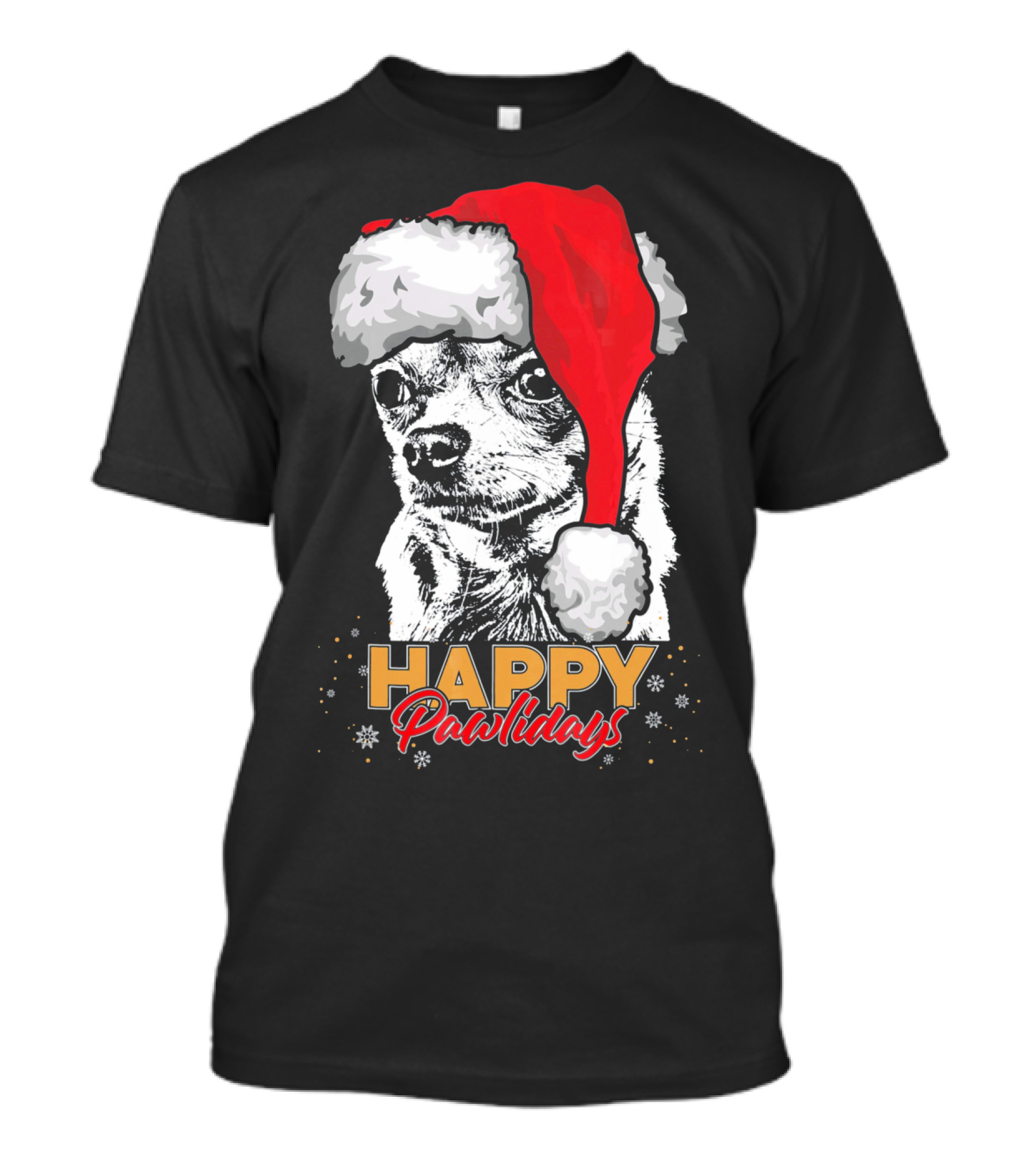 Happy Pawlidays Funny Christmas Chihuahua Santa Hat T-Shirt
