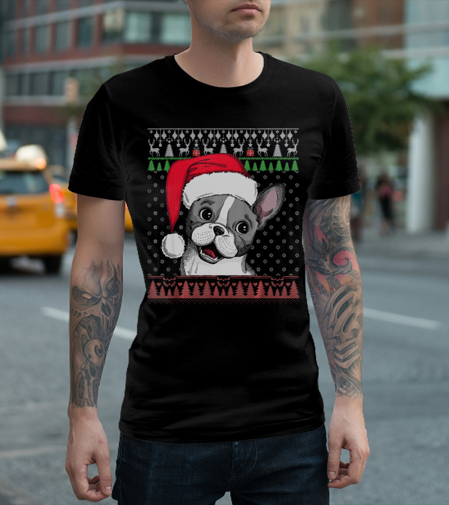 French Bulldog Santa Hat Christmas Sweater Holiday Dog T-Shirt