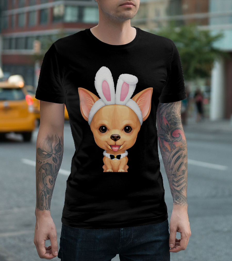 Fawn Smooth Coat Chihuahua With Easter Bunny Ears T-Shirt