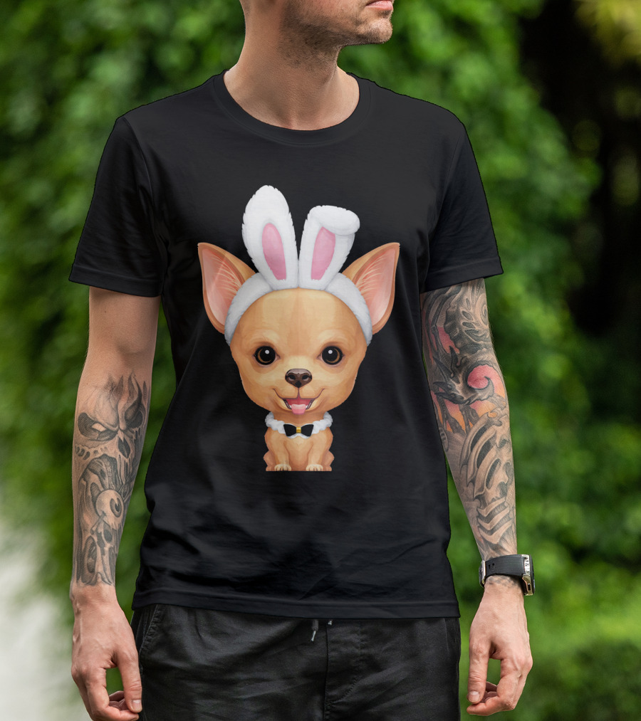 Fawn Smooth Coat Chihuahua With Easter Bunny Ears T-Shirt