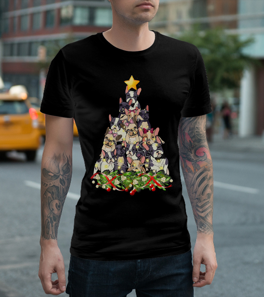 Christmas Tree Made of French Bulldogs with Star Topper T-Shirt