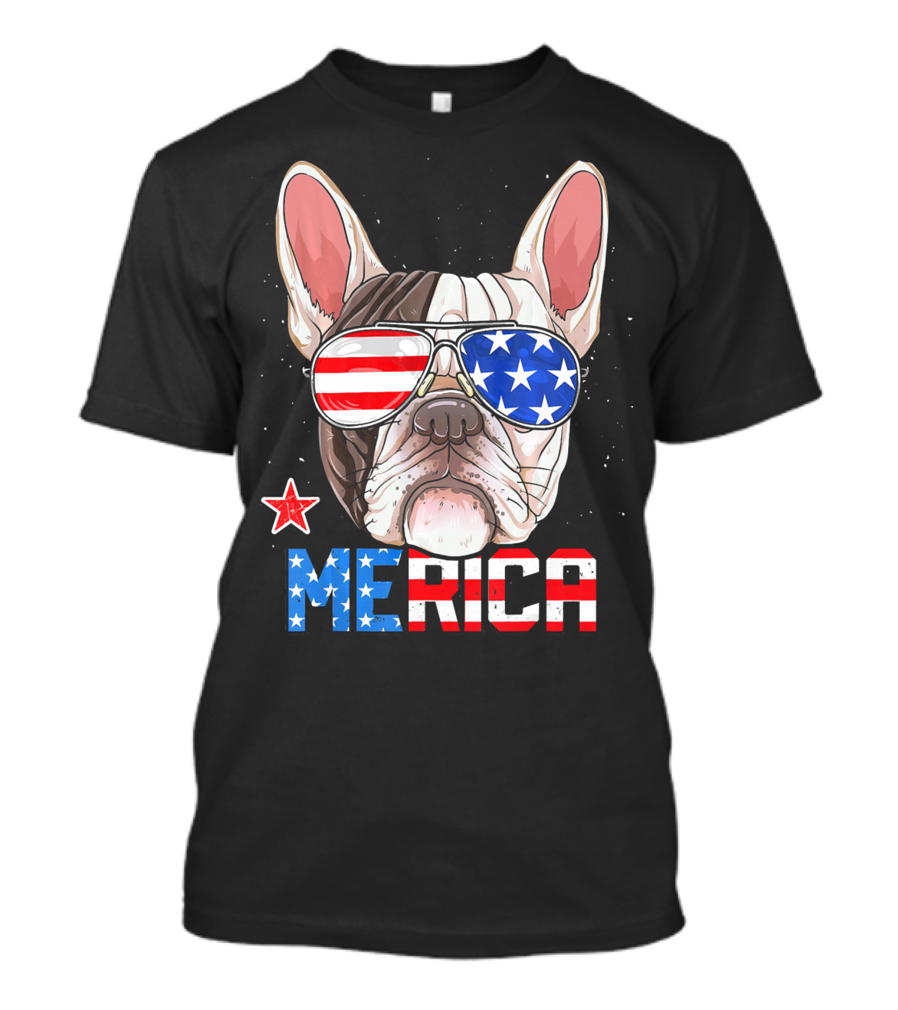 Merica French Bulldog American Flag Glasses 4th Of July T-Shirt