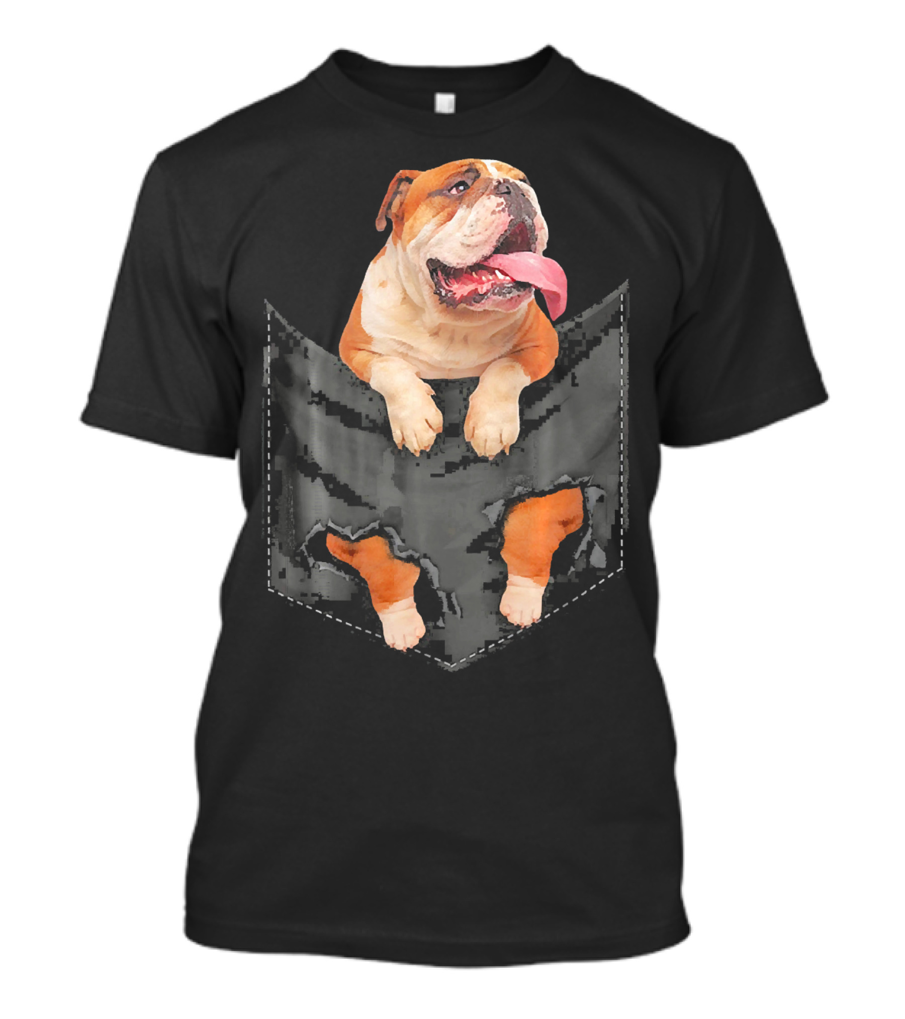 English Bulldog In Pocket With Tearing T-Shirt