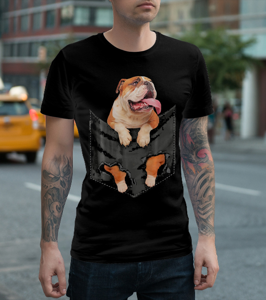 English Bulldog In Pocket With Tearing T-Shirt