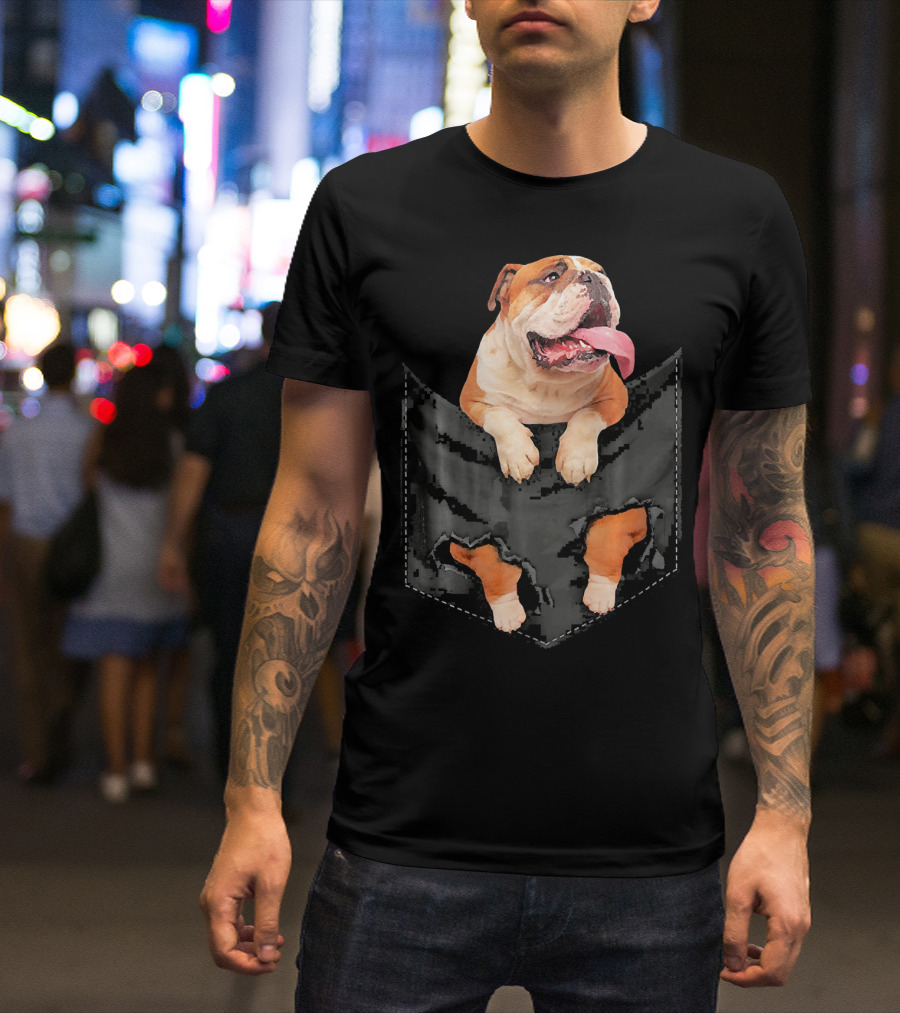 English Bulldog In Pocket With Tearing T-Shirt