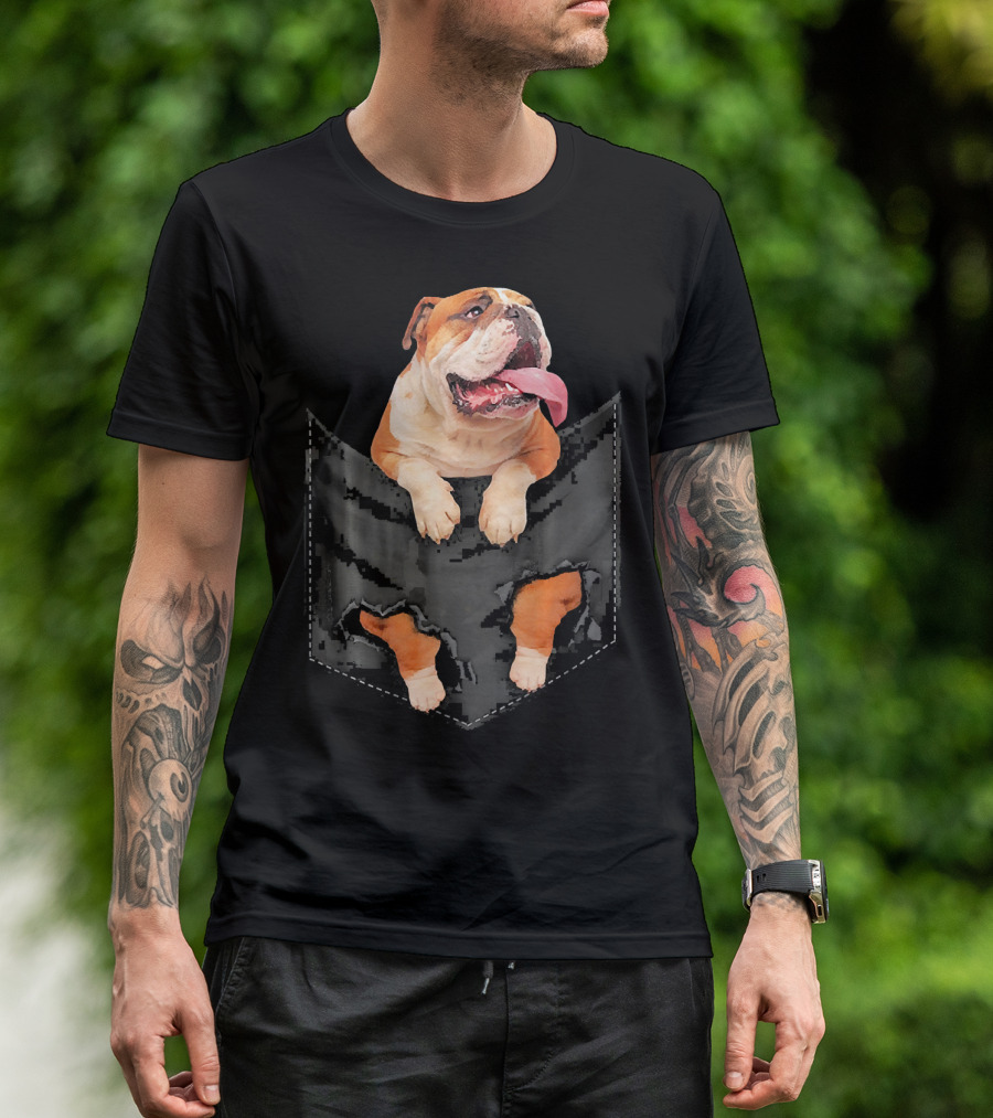 English Bulldog In Pocket With Tearing T-Shirt