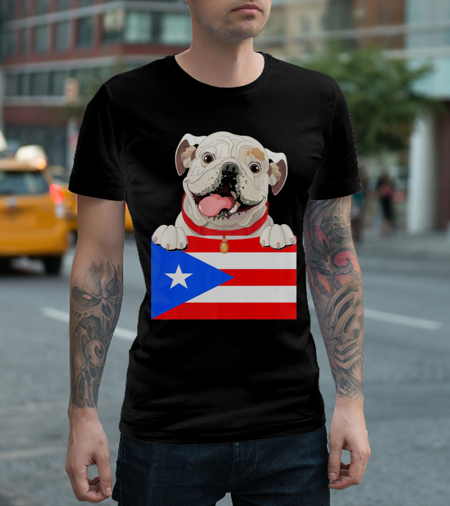 English Bulldog with Puerto Rico Flag T-Shirt