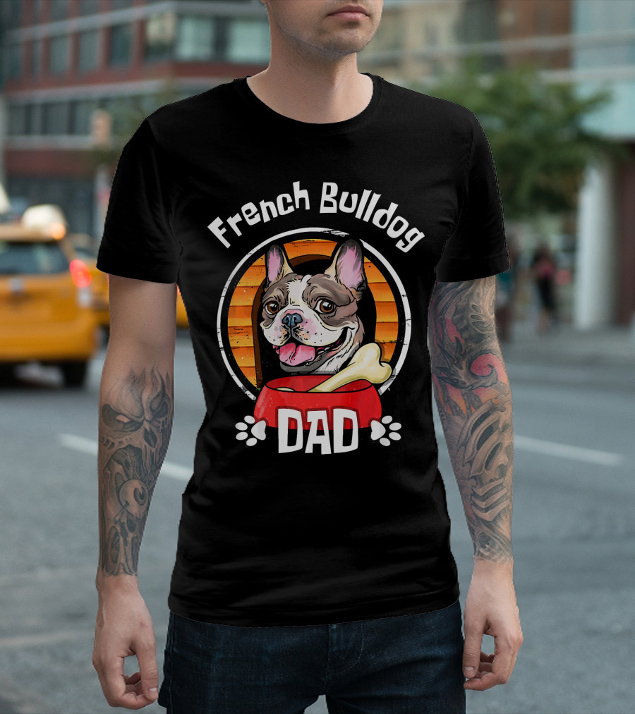 French Bulldog Dad with Bone and Paw Prints T-Shirt