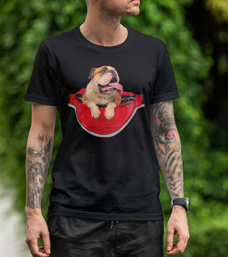 Funny English Bulldog In Red Waist Pack Poc Dog Carrier T-Shirt