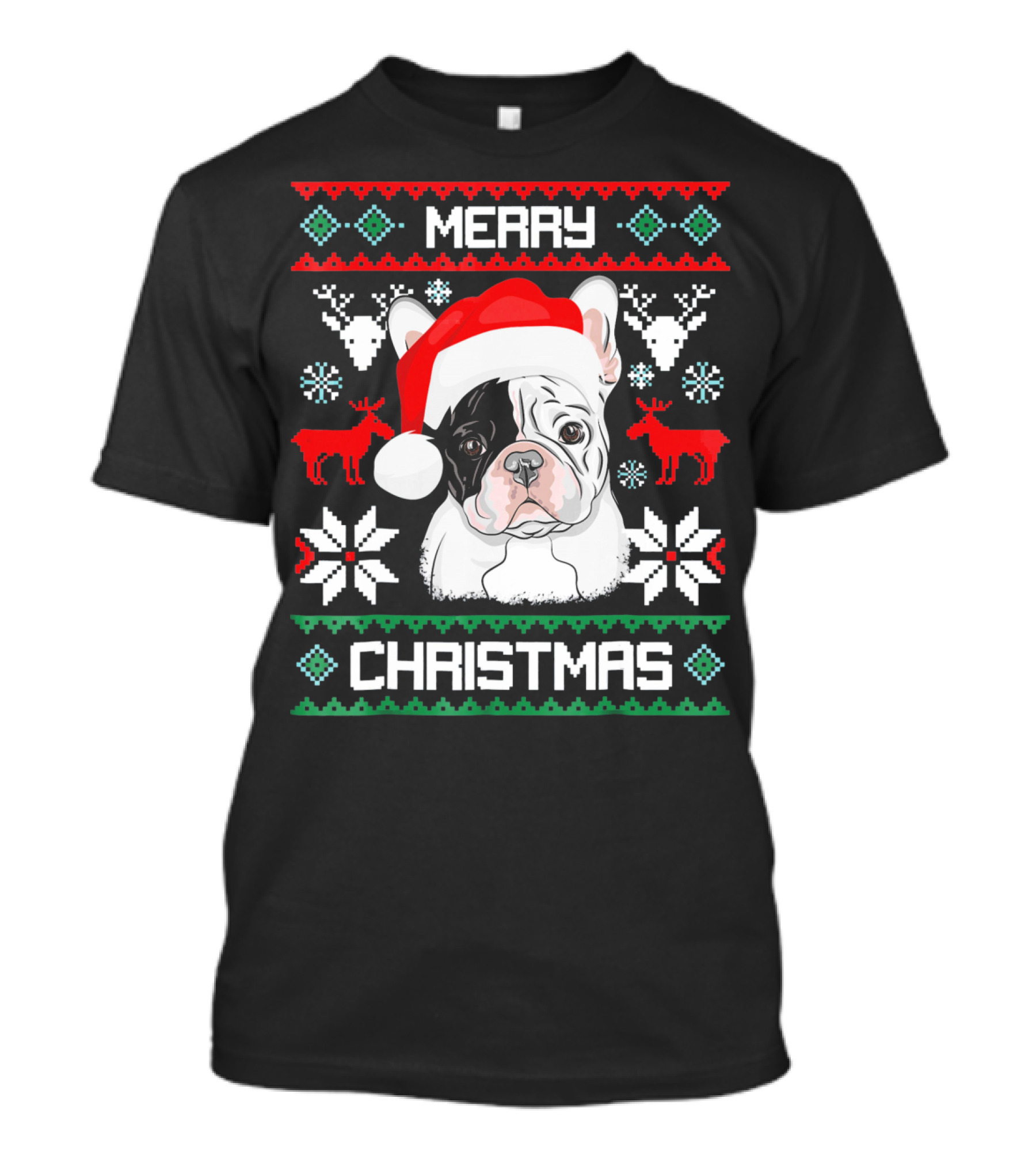 Merry Christmas French Bulldog Santa Hat Ugly T-Shirt