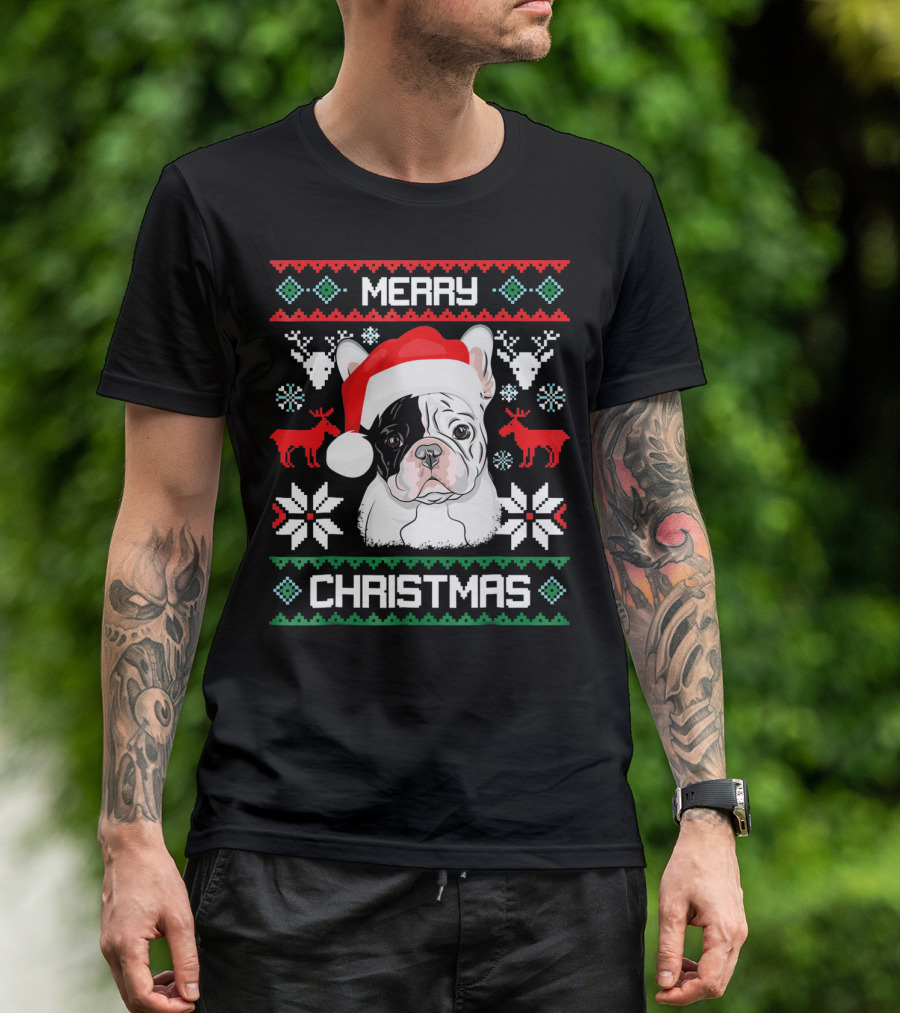 Merry Christmas French Bulldog Santa Hat Ugly T-Shirt