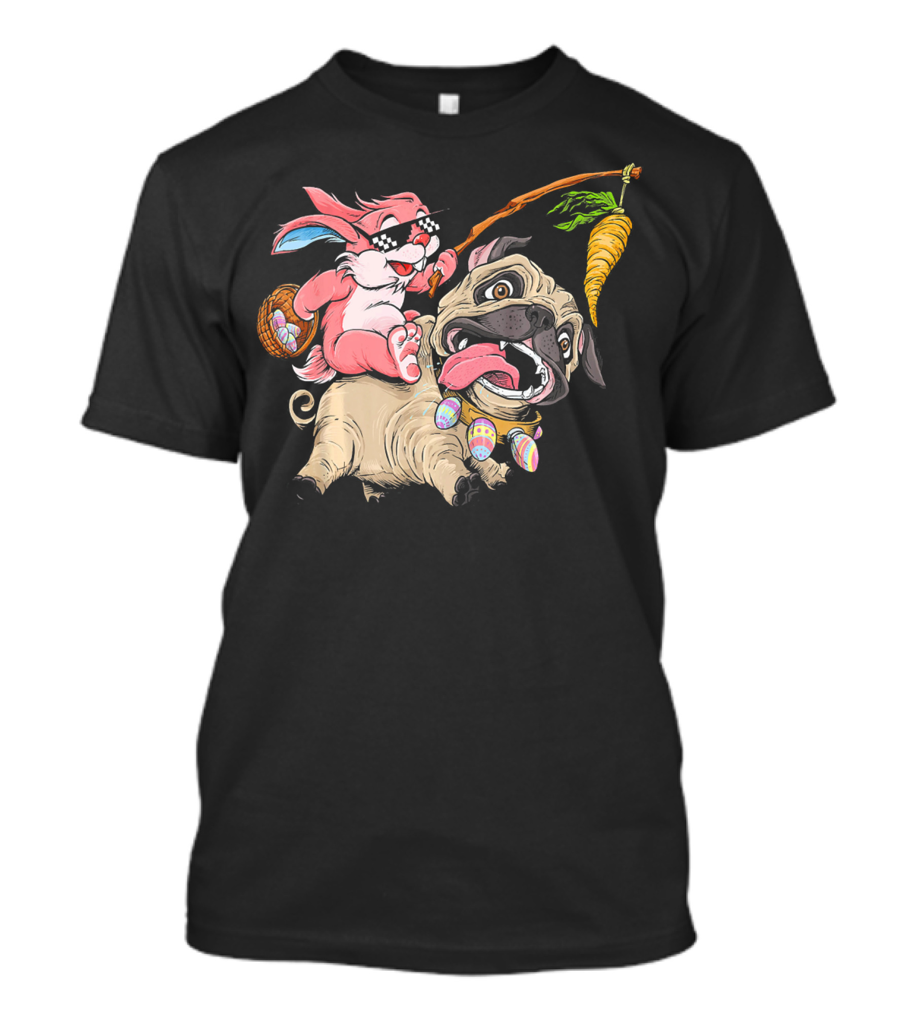 Easter Bunny Riding Pug With Sunglasses And Carrot T-Shirt
