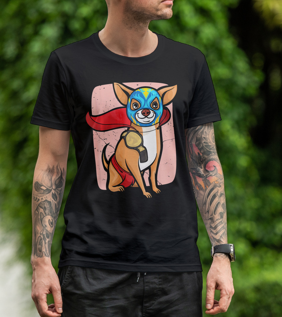 Funny Chihuahua Lucha Libre Wrestling Mask Cape Champion T-Shirt
