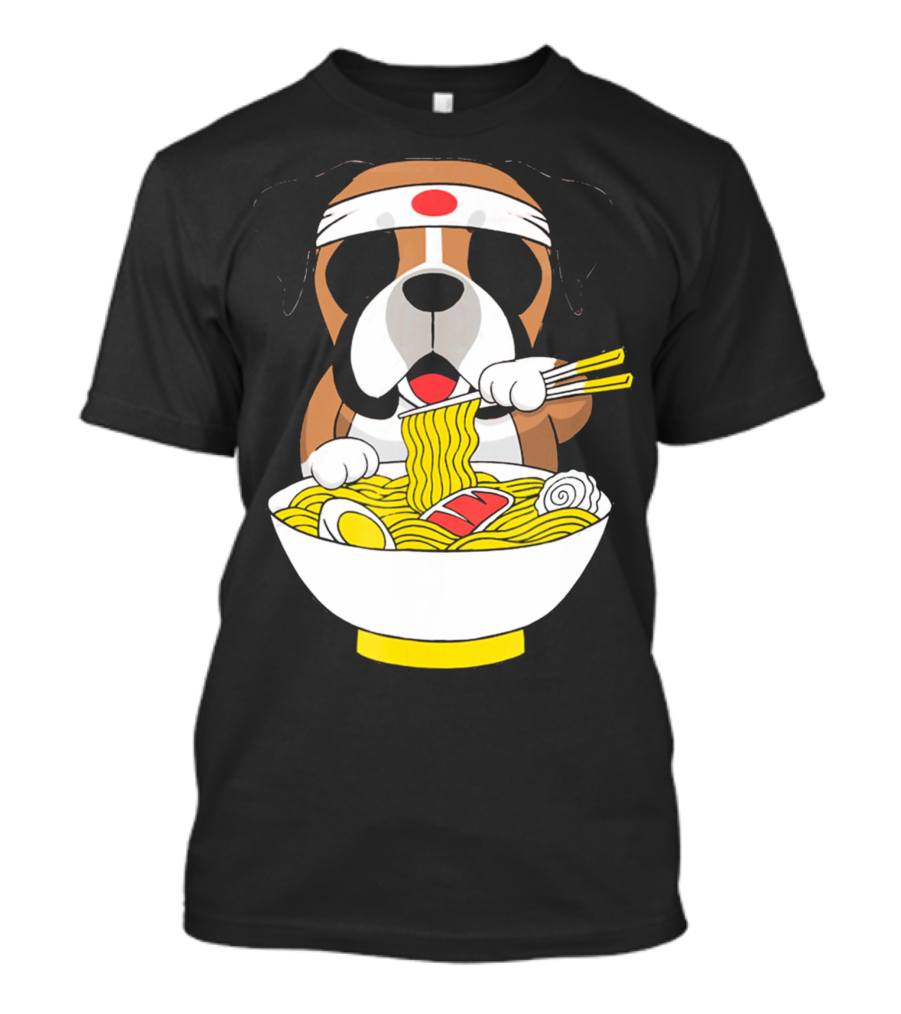 English Bulldog Eating Ramen With Japanese Headband T-Shirt