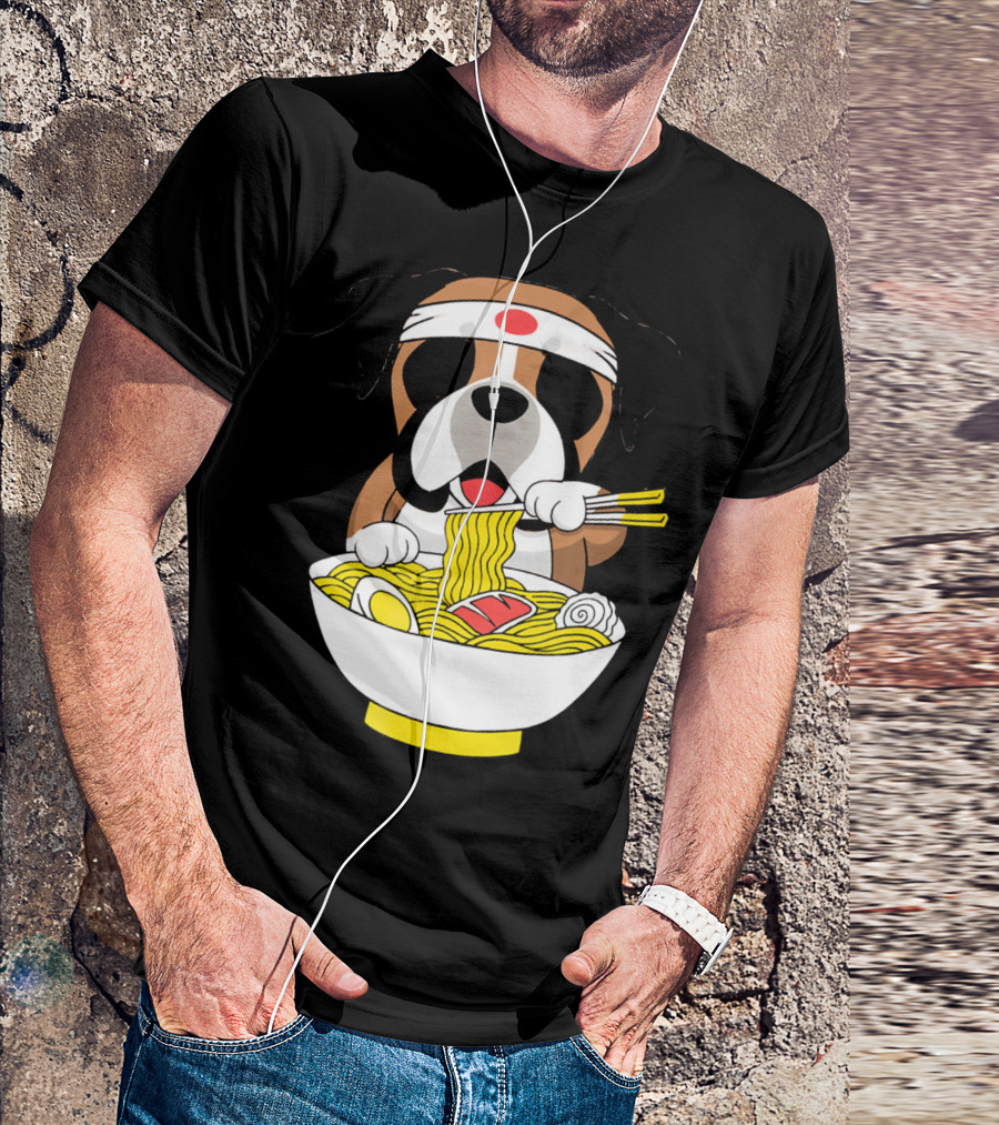 English Bulldog Eating Ramen With Japanese Headband T-Shirt