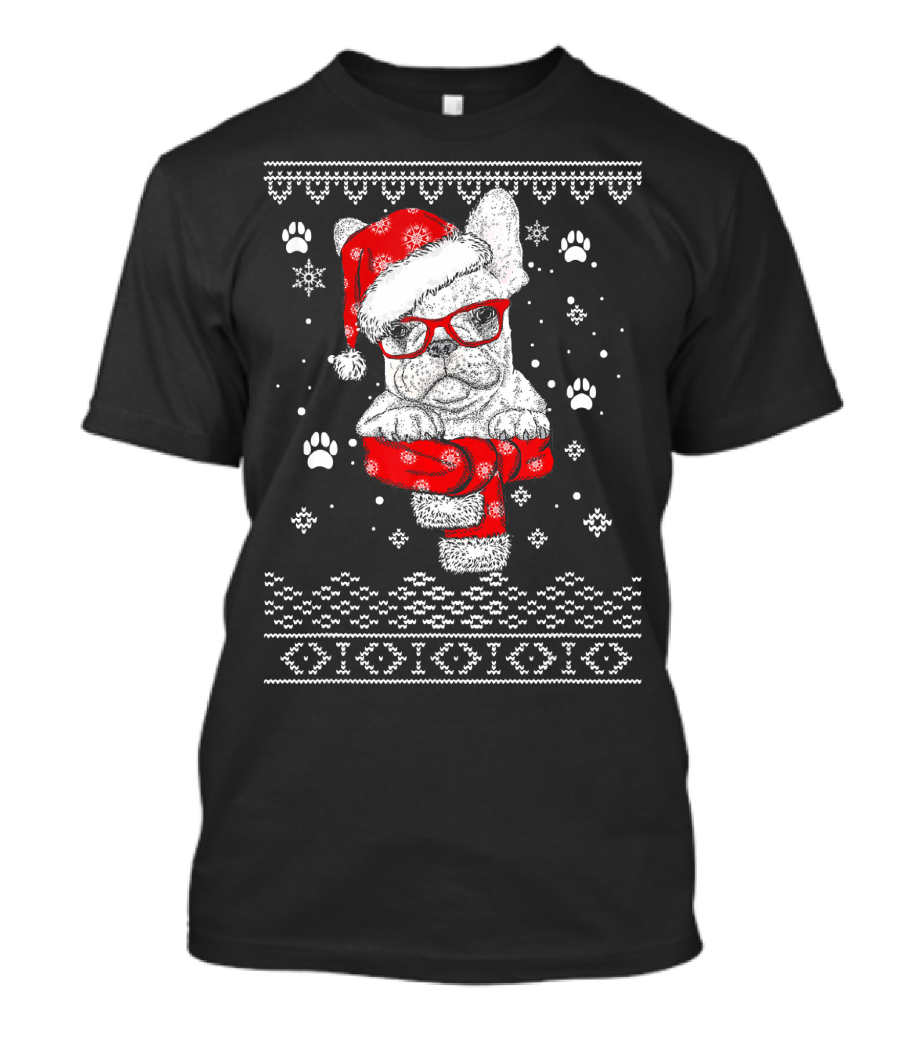 French Bulldog Santa Hat Red Scarf Christmas T-Shirt