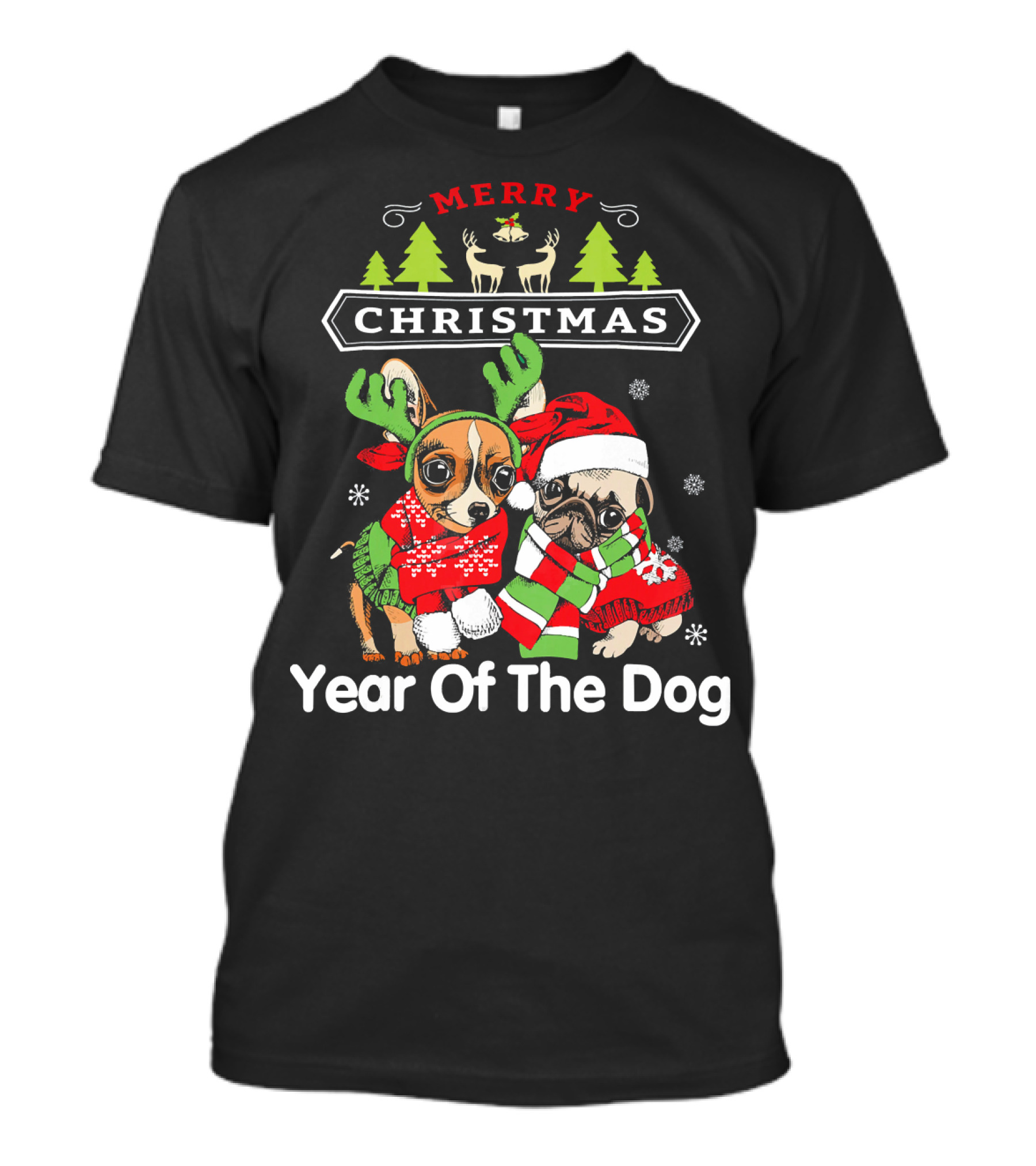 Merry Christmas Year Of The Dog Chihuahua Vs Pug Holiday Festive T-Shirt