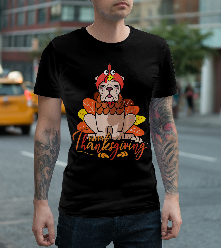 Happy Thanksgiving Funny Dog Costume English Bulldog T-Shirt