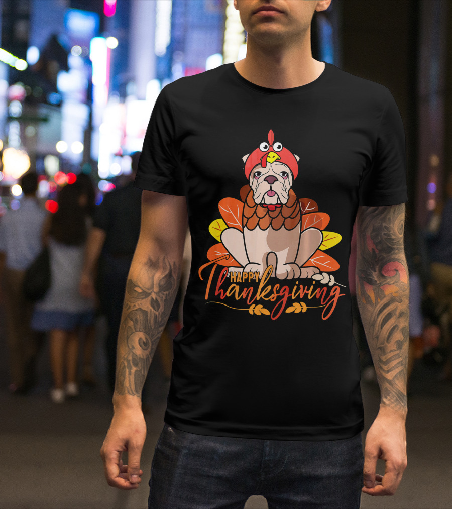 Happy Thanksgiving Funny Dog Costume English Bulldog T-Shirt