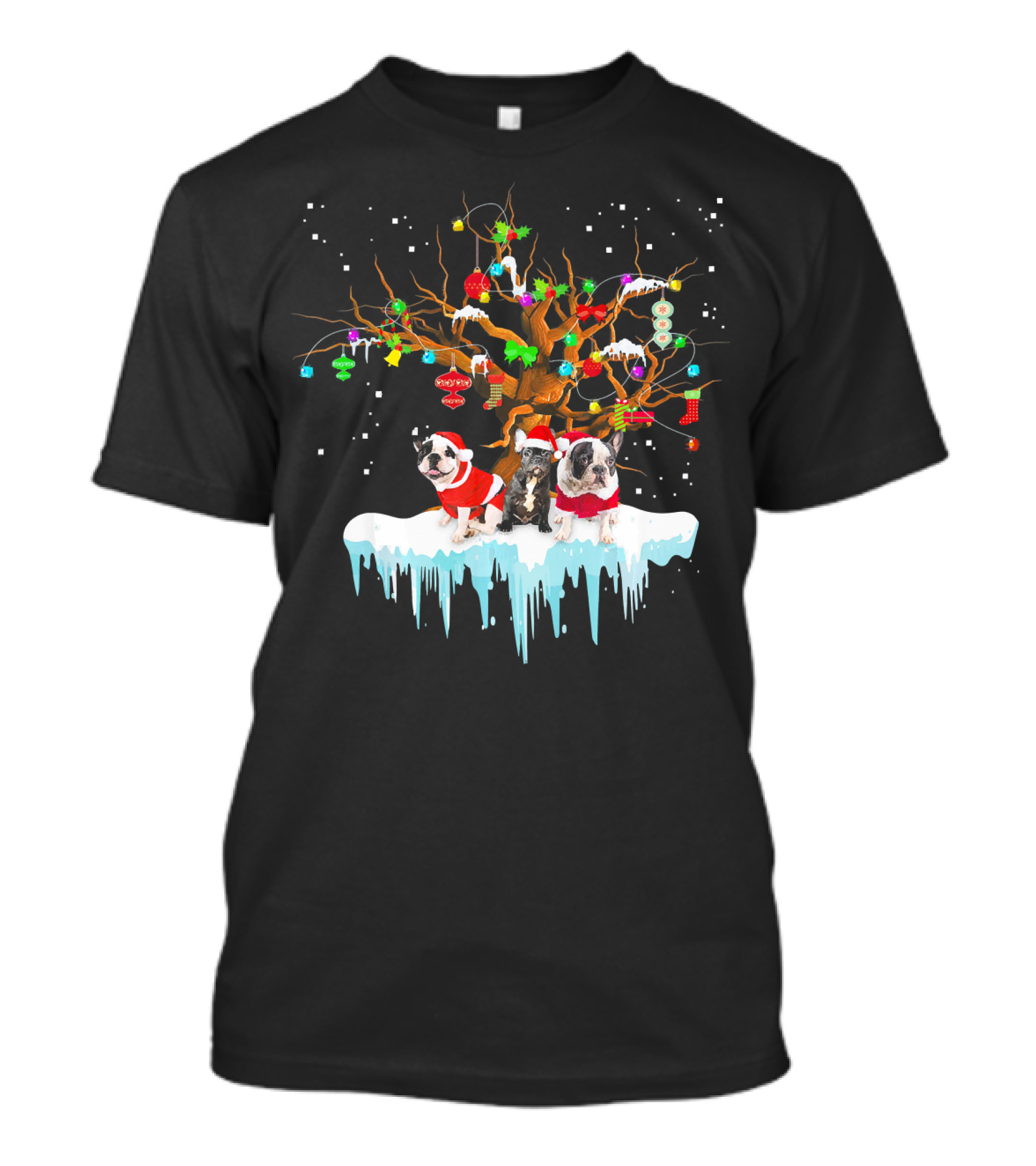 French Bulldog Santa Hat Christmas Tree Winter Wonderland T-Shirt