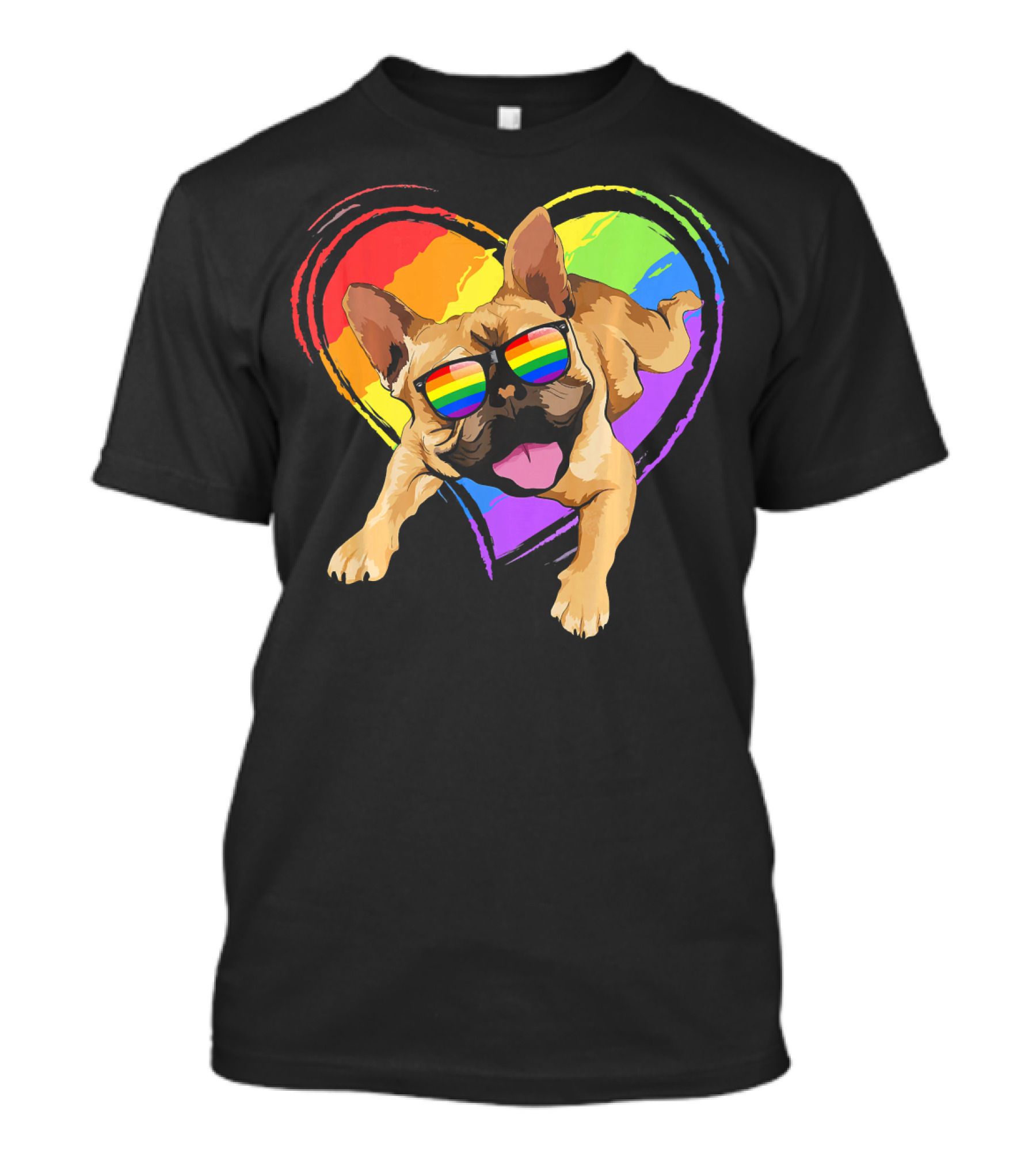 French Bulldog With Rainbow Heart And Pride Sunglasses T-Shirt