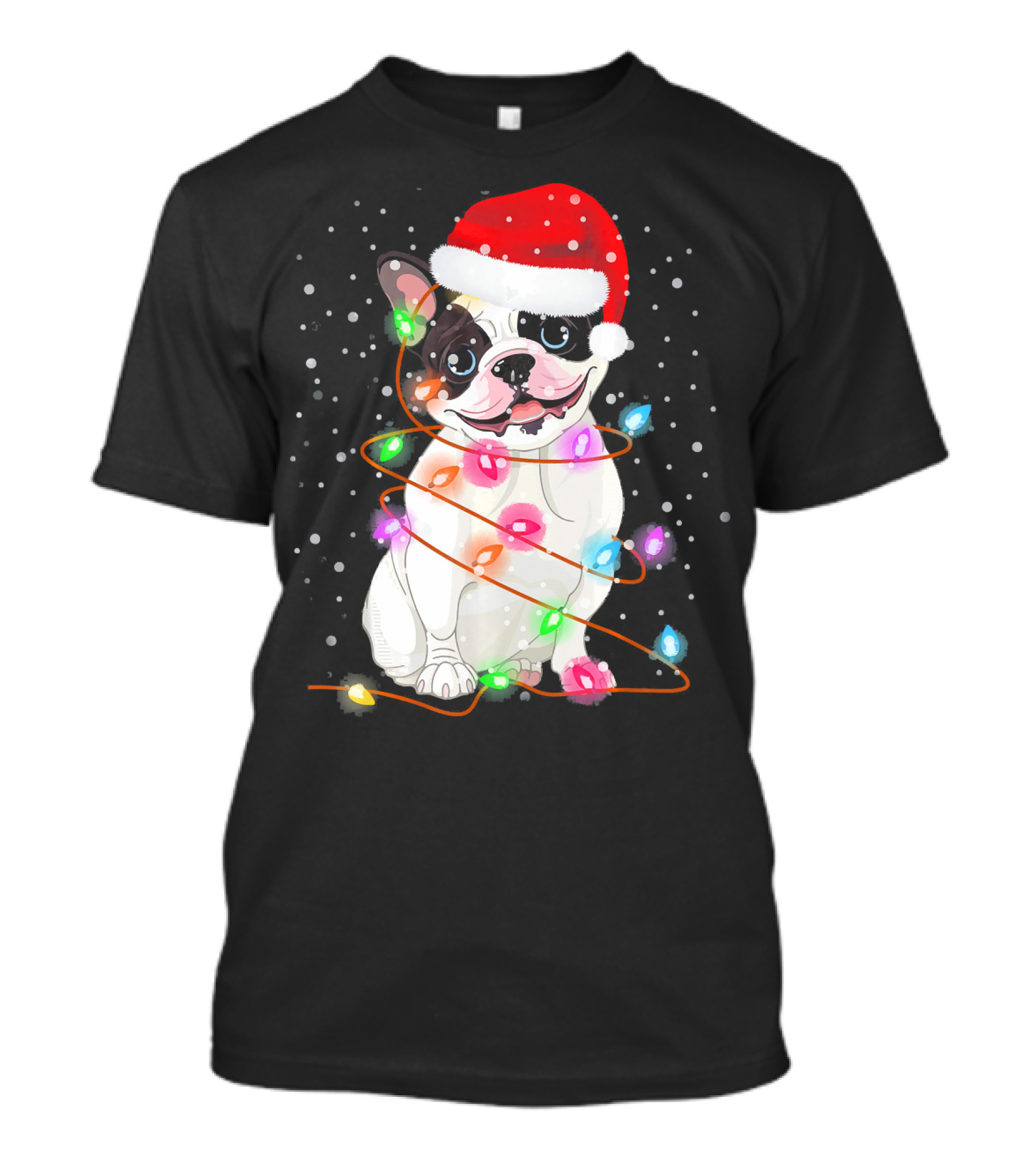 French Bulldog Santa Hat Christmas Lights Holiday Dog T-Shirt