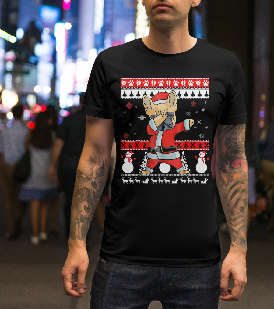 French Bulldog Dabbing Santa Christmas Ugly T-Shirt