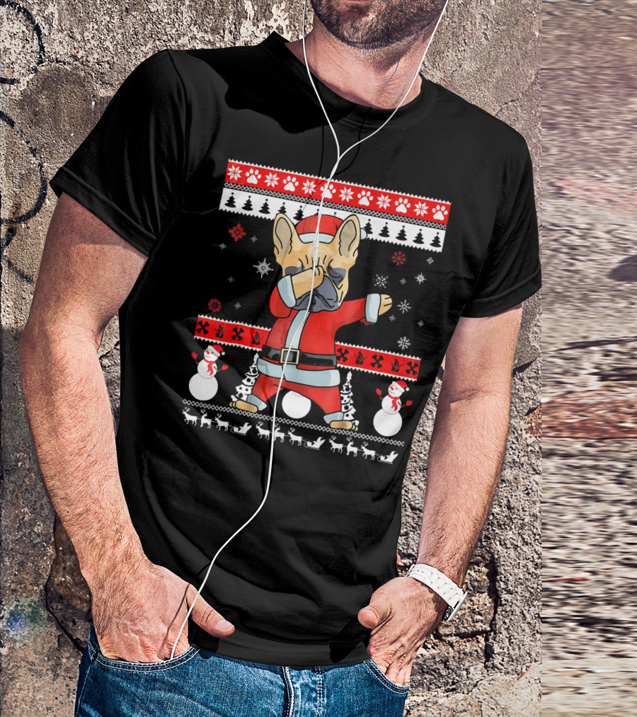 French Bulldog Dabbing Santa Christmas Ugly T-Shirt