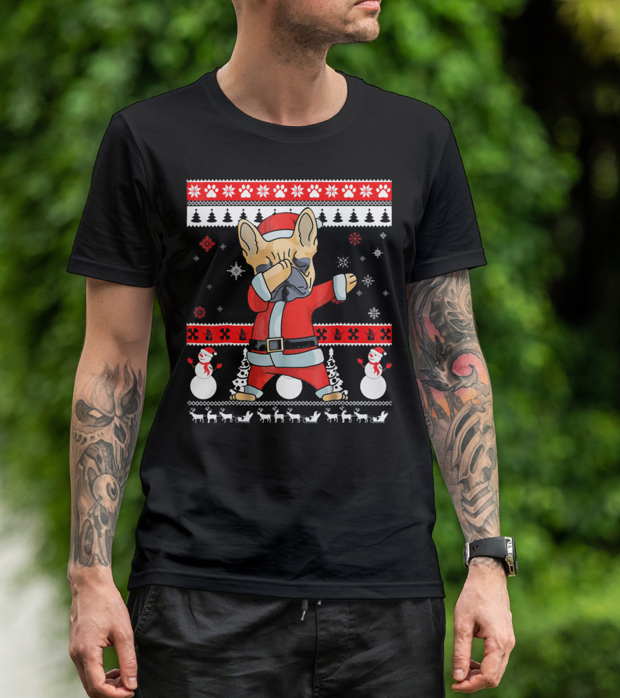 French Bulldog Dabbing Santa Christmas Ugly T-Shirt