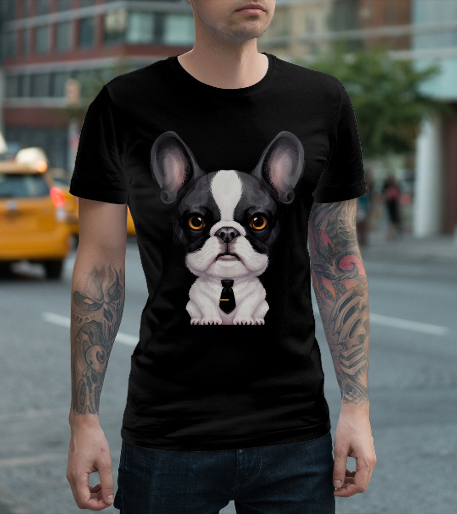 French Bulldog With Black And Yellow Tie T-Shirt