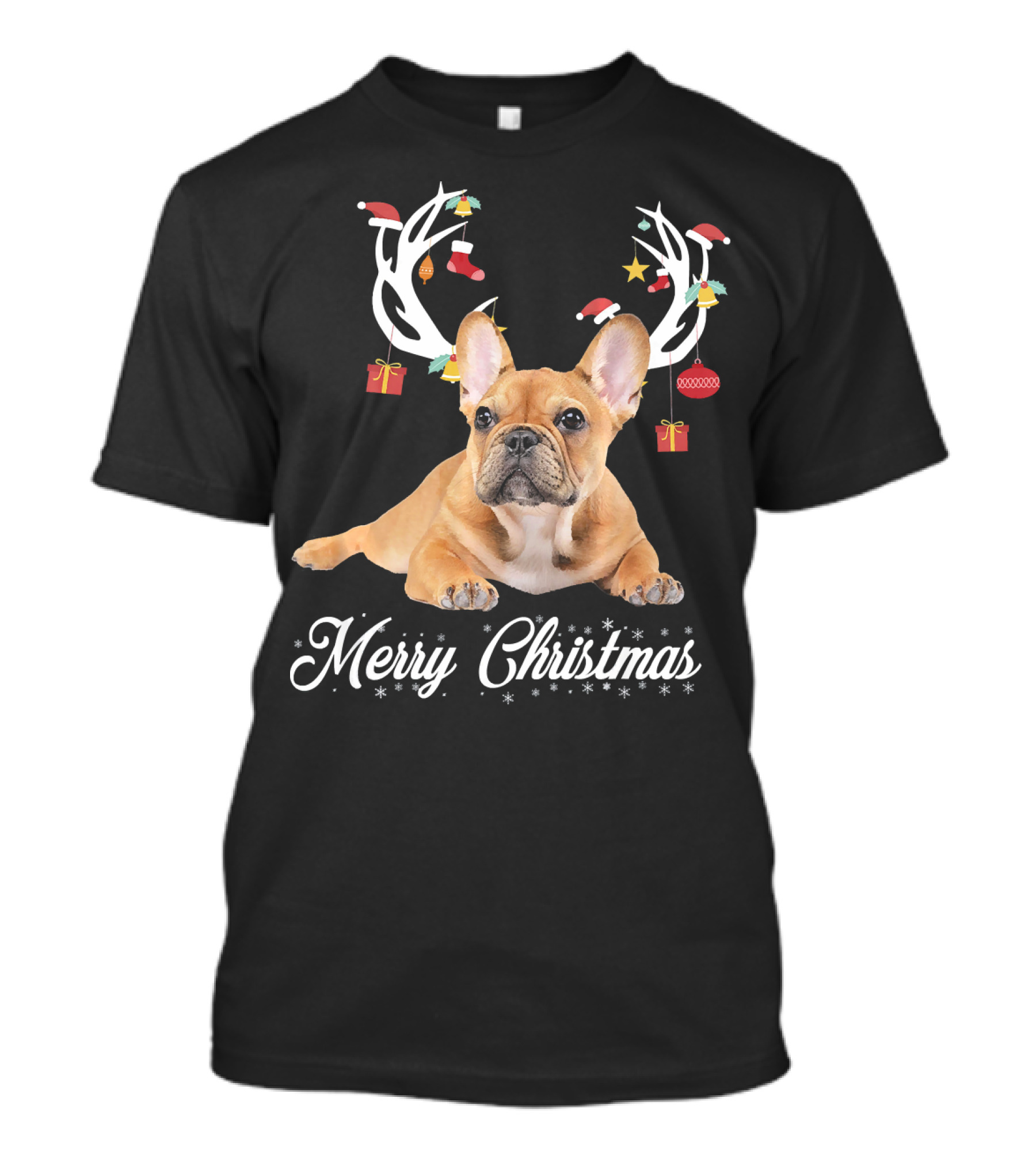 French Bulldog Merry Christmas Reindeer Antlers T-Shirt