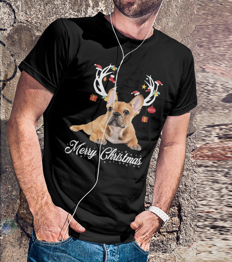 French Bulldog Merry Christmas Reindeer Antlers T-Shirt