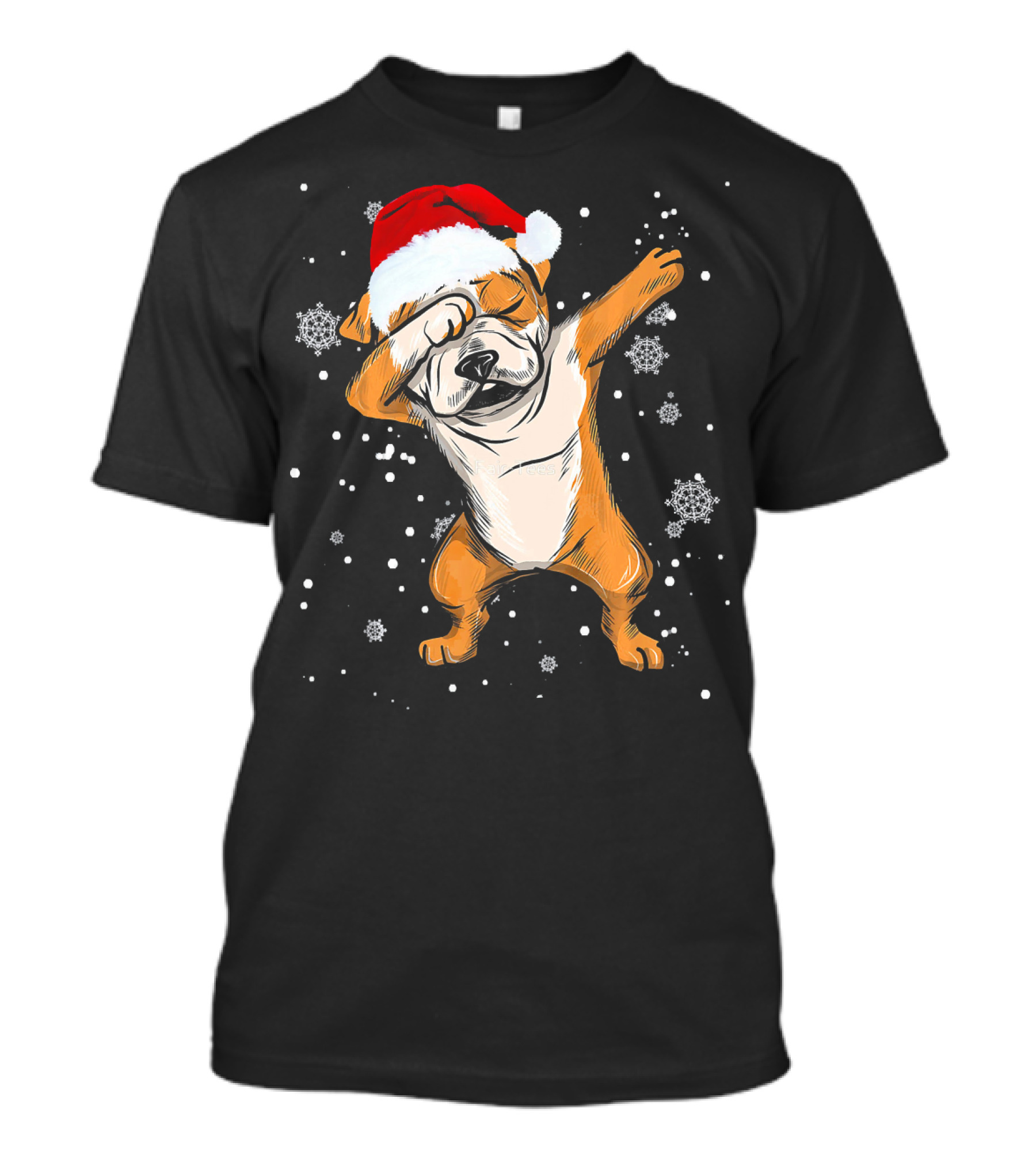 Santa English Bulldog Dabbing Christmas Snowflakes T-Shirt