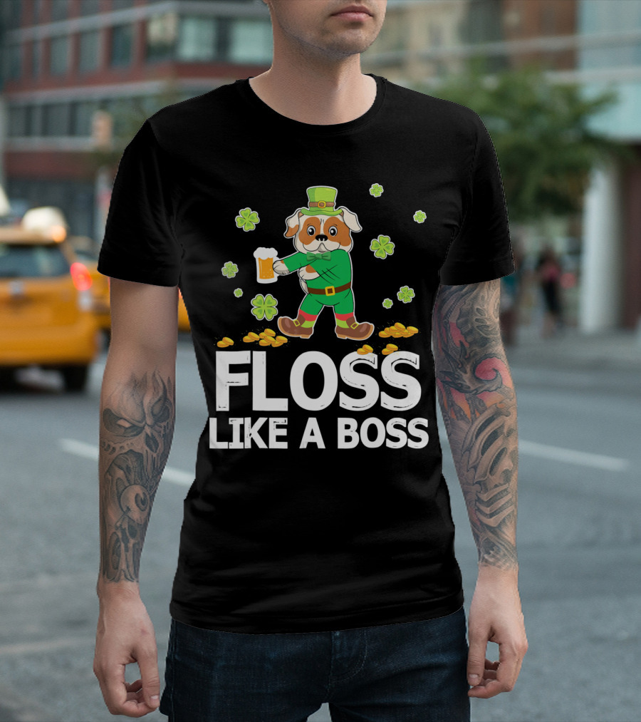 FLOSS LIKE A BOSS English Bulldog Leprechaun Shamrock T-Shirt