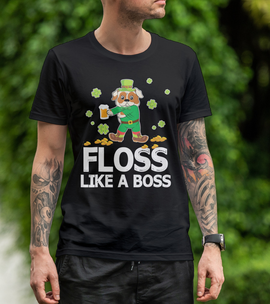 FLOSS LIKE A BOSS English Bulldog Leprechaun Shamrock T-Shirt
