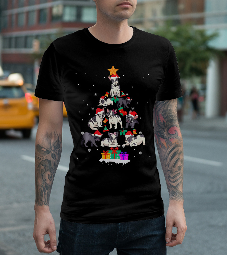 French Bulldog Christmas Tree with Holiday Ornaments and Presents T-Shirt