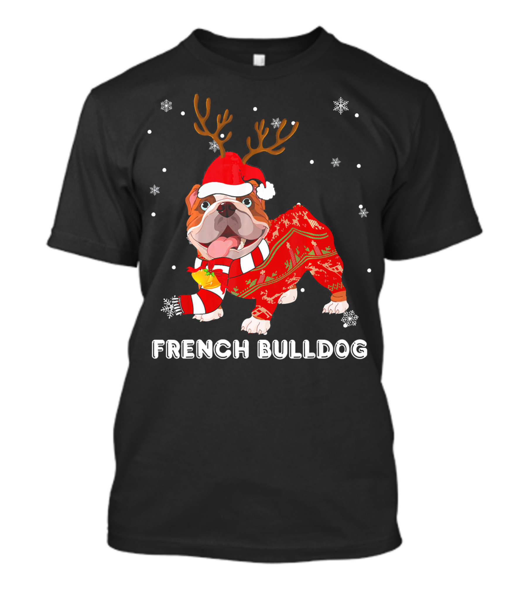 French Bulldog Santa Hat Reindeer Sweater Christmas Dog T-Shirt