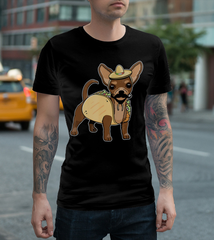 Chihuahua Taco Dog with Sombrero and Mustache T-Shirt