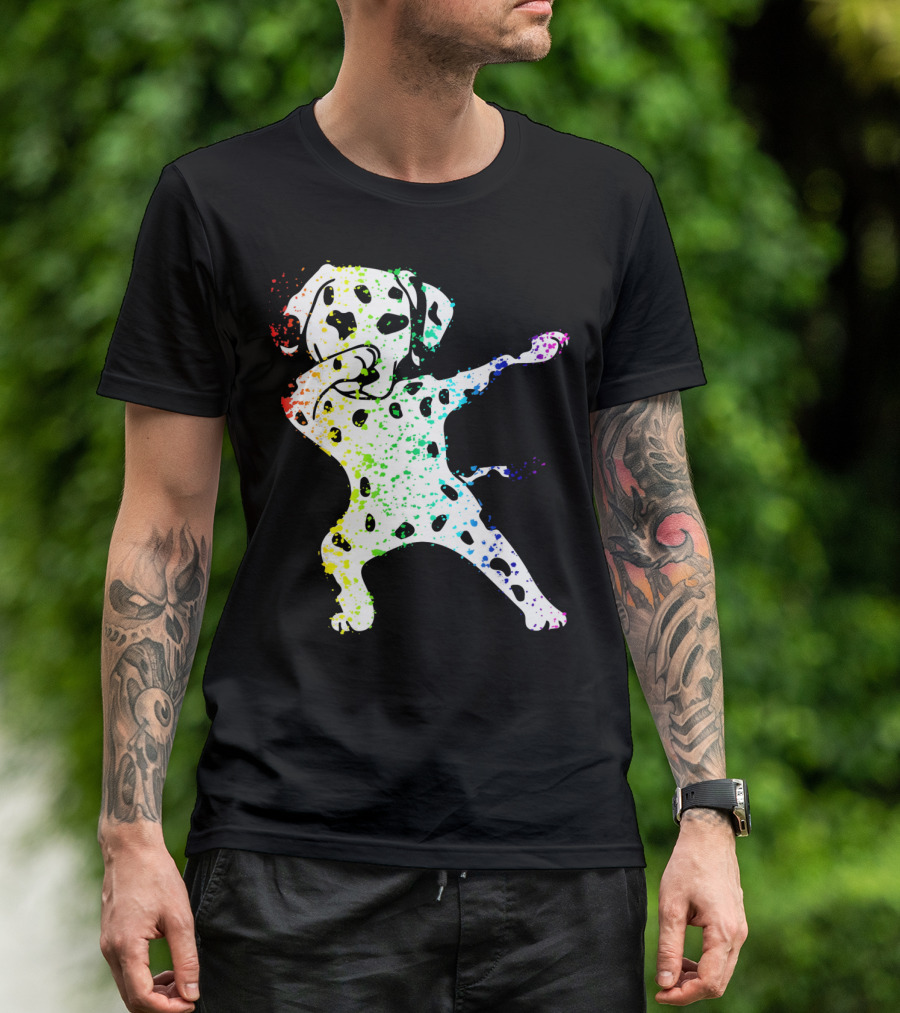 Funny Cool Colorful Dabbing Dalmatian Dog T-Shirt