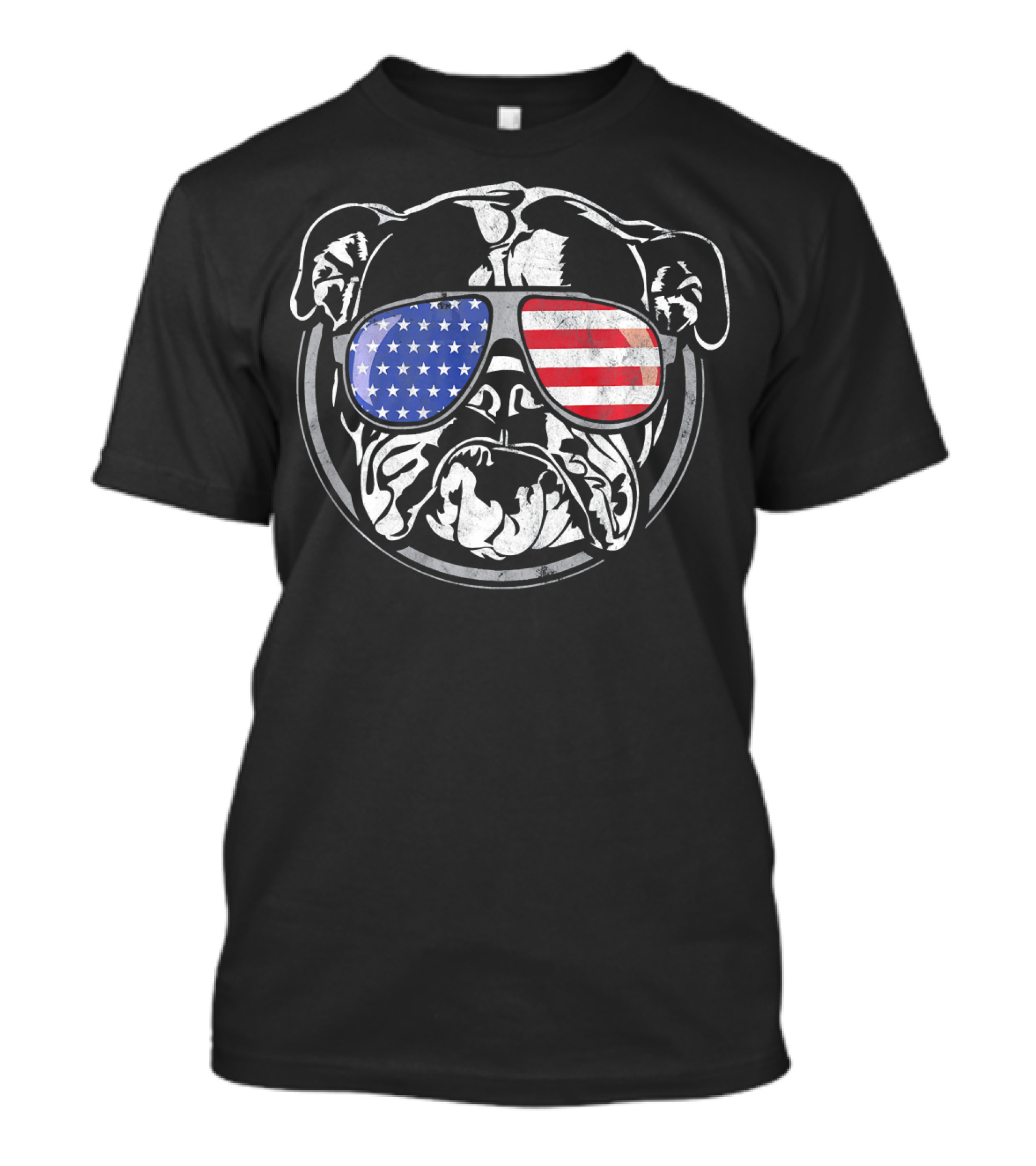 Funny Proud English Bulldog American Flag Sunglasses T-Shirt