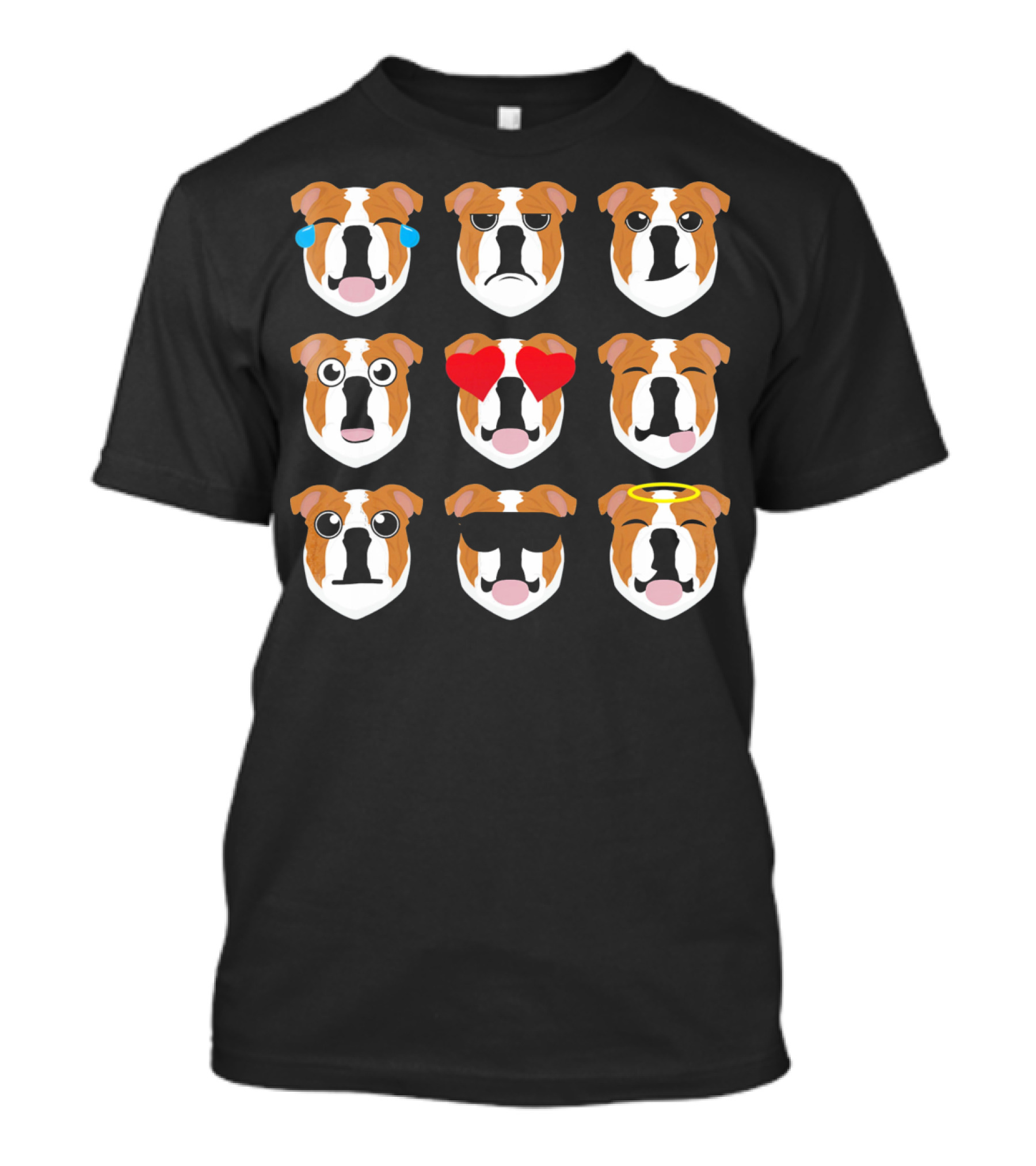 Funny Emo English Bulldog Faces With Emojis And French Bulldog Influence T-Shirt