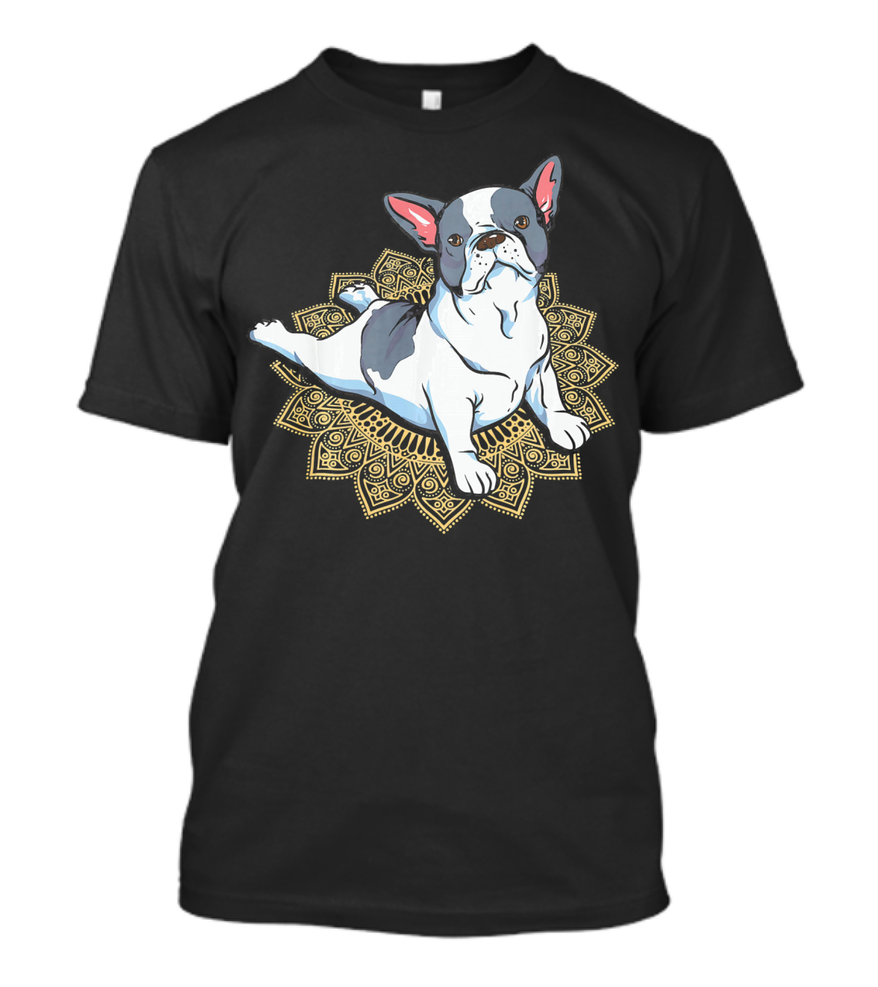 French Bulldog Yoga Frenchie Namaste Mandala Spirals T-Shirt